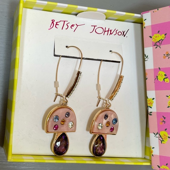 NIB BETSEY JOHNSON EMBELLISHED MUSHROOM DANGLE EARRINGS - Picture 7 of 7